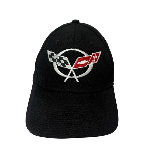 Chevrolet Corvette Hat Cap Black Strapback Adjustable Hot Rods Cars Embroidered - Picture 1 of 10